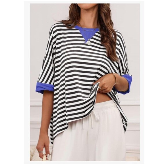Dokotoo Tops - Dokotoo Womens Size L Tops Casual Crewneck Half Sleeve Striped